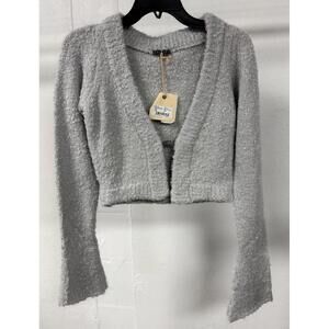 SER.O.YA Bora Cardigan Silver Textured Cropped Sleeve Sweater Size M New